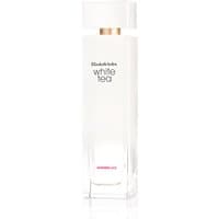 Clear rectangular bottle of Elizabeth Arden White Tea Ginger Lily Eau De Toilette with gold cap, 100ml.
