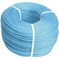 Blue Faithfull poly rope, 8mm thick, 220m long, coiled with white ties.