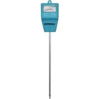 Blue Faithfull soil pH meter probe with analog display and long metal rod.