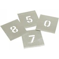 Zinc stencil set featuring numbers 0-9, each on a 6-inch square metal sheet with cut-out figures.