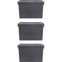 Black Wham 45L storage boxes with lids, stackable, rectangular shape, smooth finish, 3 pack.