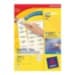Clear address labels on a yellow packaging, featuring 25 sheets with 65 labels per sheet, showcasing a hand applying a label and instructions for easy use.