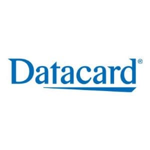 Clear lamination film roll labeled "DataCard 503849-401," designed for card protection, featuring a glossy finish and durable material for enhanced longevity.