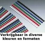 Blue 22mm plastic binding combs, part of a set including various colors, designed for document binding, showing flexibility and durability.