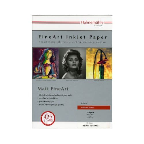 Hahnemühle William Turner Digital Fine Art Paper, 310 g/m², 420 x 594 mm, featuring a textured surface and a white color, ideal for fine art photography and reproductions.
