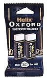 Twin pack of large Helix Oxford blue erasers with white tips, in branded packaging.
