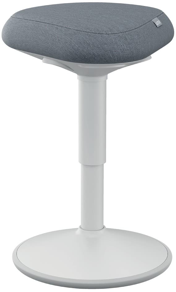 Light grey stool with a sleek, durable design featuring a padded seat and a white adjustable base, ideal for modern interiors.