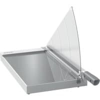 Leitz Precision A3 paper cutter with silver base, clear safety guard, and ergonomic handle.