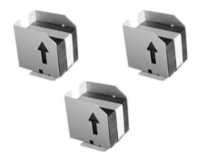 Three metal staple cartridges for the Olivetti B0192, featuring a black and white design with an upward arrow indicator, designed for Mita VI 300 staplers.