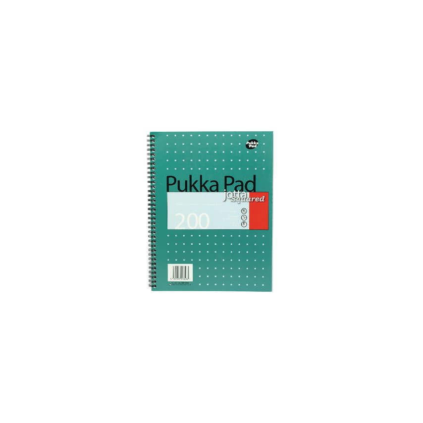 Square wirebound notepad in teal with a metallic finish, featuring 200 pages, dotted design, and a label indicating "Pukka Pad Jotta" on the front cover.