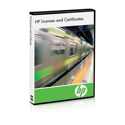 HPE Q0Q48AAE software license package featuring a green and white design with an HP logo, showcasing a blurred train platform image on the cover.