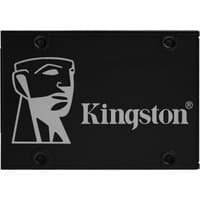 Black Kingston 512G SSD KC600 with silver logo and text, 2.5-inch SATA3 drive, sleek rectangular design.