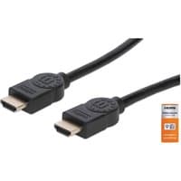 Black Manhattan HDMI cable, 1m, male to male connectors, supports 4K@60Hz, with Ethernet, premium high-speed design.