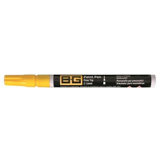 Yellow fine tip paint marker pen by B-G Racing, featuring a 0.1mm tip for precise application, ideal for tyre marking and detailing.