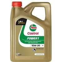 Gold Castrol Power 1 4T 10W-30 motorcycle engine oil, 4L container with green and red logo.
