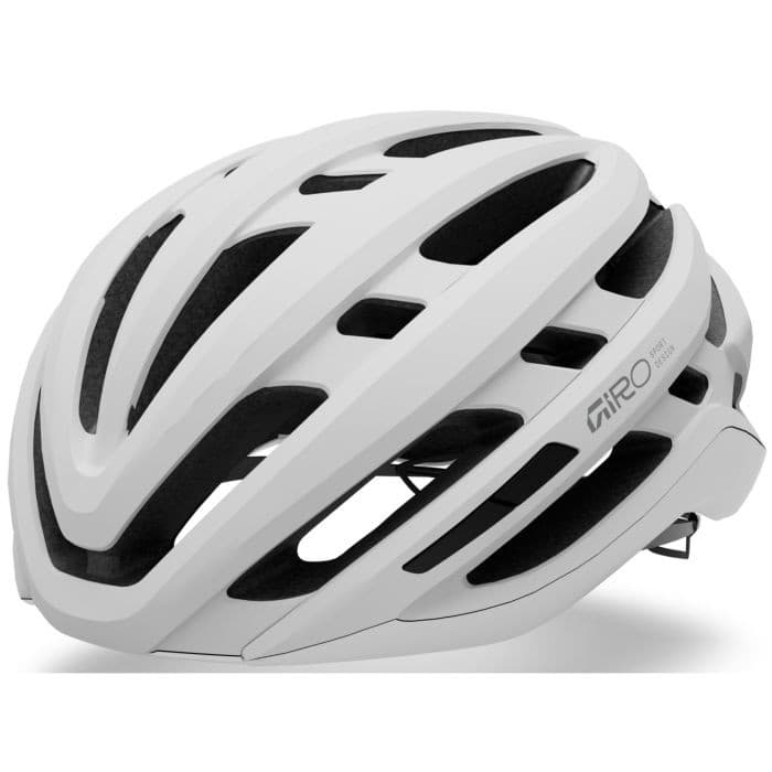 Giro Agilis MIPS helmet in white, size L (59-63cm), featuring a sleek aerodynamic design, multiple ventilation slots, and a secure adjustable fit system.