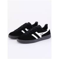 Black Gola Viper trainers with white stripes, gum sole, and lace-up design, size 9.