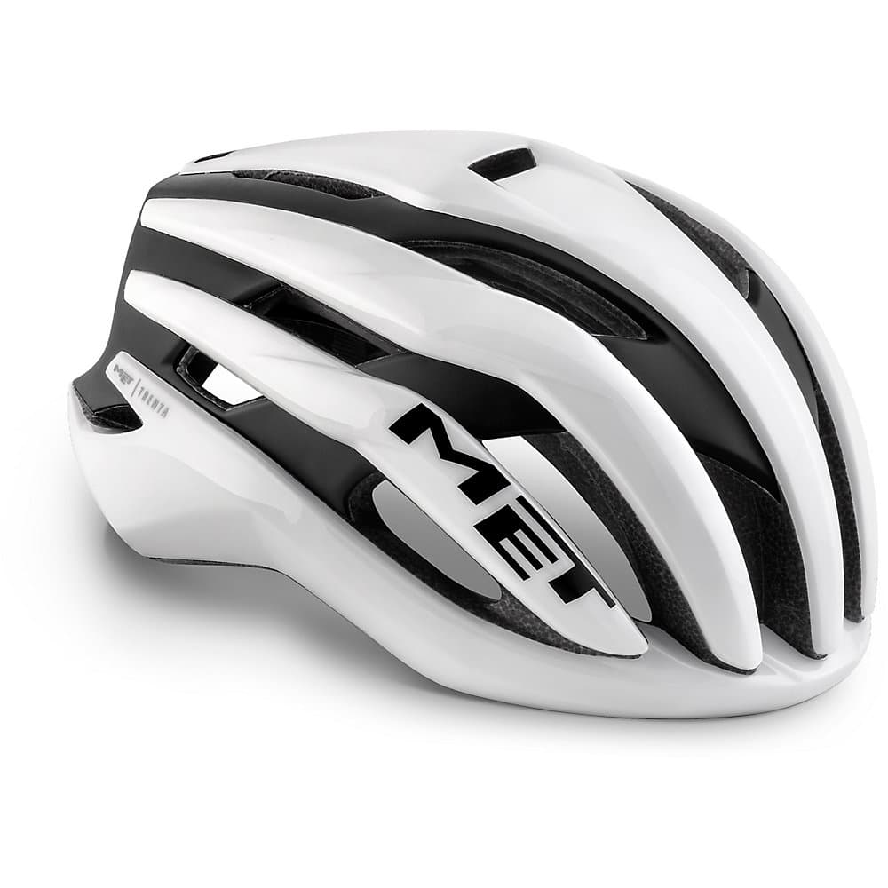 Large black matte glossy MET Trenta MIPS helmet featuring aerodynamic design, multiple ventilation slots, and a sleek finish, ideal for cycling safety and performance.