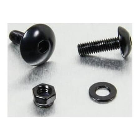 Pro-Bolt Aluminium Front & Rear Brake Reservoir Mount Bolt Kit in black, featuring two black bolts, a nut, and a washer, all made from durable aluminum.