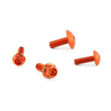 Pro-Bolt Aluminium Front & Rear Brake Reservoir Mount Bolt Kit in vibrant orange, featuring three bolts with a smooth finish and hexagonal heads for secure fitting.