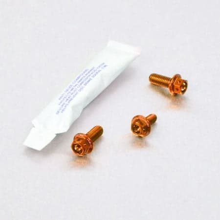 Pro-Bolt Aluminium Front Brake Line Clip Mount Bolt Kit in vibrant orange, featuring three bolts and a small packet, designed for durability and style.