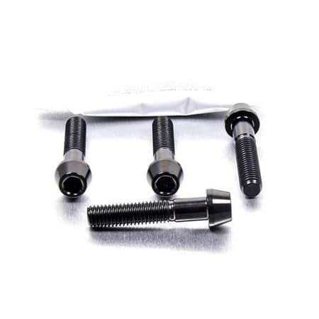 Pro-Bolt Titanium Front Brake Caliper Pinch Bolt Kit featuring four black titanium bolts with hex heads and a sleek finish, designed for durability and performance.
