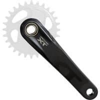 Shimano FC-M8200 Deore XT crank set, black finish, 165mm length, without chainring, sleek design with XT logo.