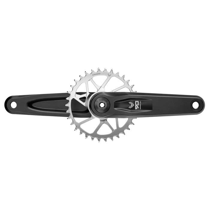 SRAM Eagle 90 T-Type Wide Crankset in black, featuring a 160mm length, 12-speed design, 32t direct mount chainring, and two guards with a DUB spindle interface.