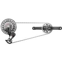 SRAM XXSL T-Type Eagle Transmission Powermeter AXS Groupset with black crankset and silver cassette.
