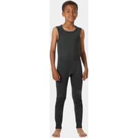 Black Helly Hansen juniors' salopette with sleeveless design, full-length legs, and snug fit for water activities.