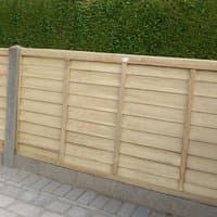 Forest 6' x 4' pressure-treated lap fence panel, horizontal slats, natural wood finish, sturdy frame.