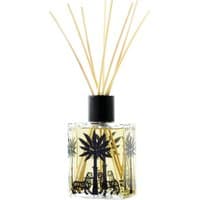 Ortigia Ambra Nera diffuser, 500 ml glass bottle with black palm tree design and natural reed sticks.