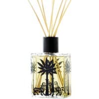 Ortigia Zagara diffuser, 1000 ml, clear glass with black palm design, reed sticks, citrus fragrance.