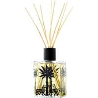 Ortigia Zagara diffuser with palm design, black cap, and bamboo reeds in a clear 200 ml bottle.