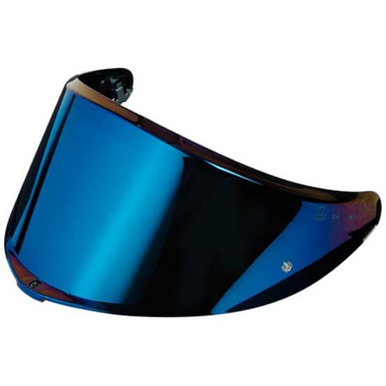 Mirrored shield for AGV K6/K6 S helmets, featuring a sleek, reflective blue surface with a curved design and mounting points for secure attachment.