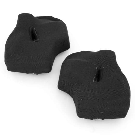 Black Arai replacement cheek pads for GP-5W helmet, 25mm thick, featuring a soft fabric exterior and cutouts for easy installation.