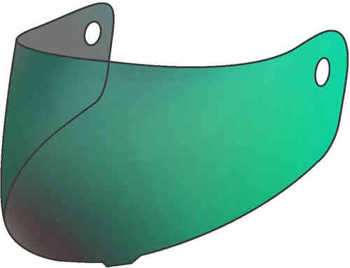Arai VAS-V visor in mirror green, featuring a sleek, curved design with two mounting holes, compatible with RX-7V, Renegade V, Chaser X, Profile V, and Rapide helmets.