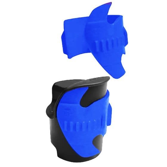 Blue rubber fork seal scraper with a black base, featuring a curved design and textured grip for easy handling, ideal for maintaining bike fork seals.