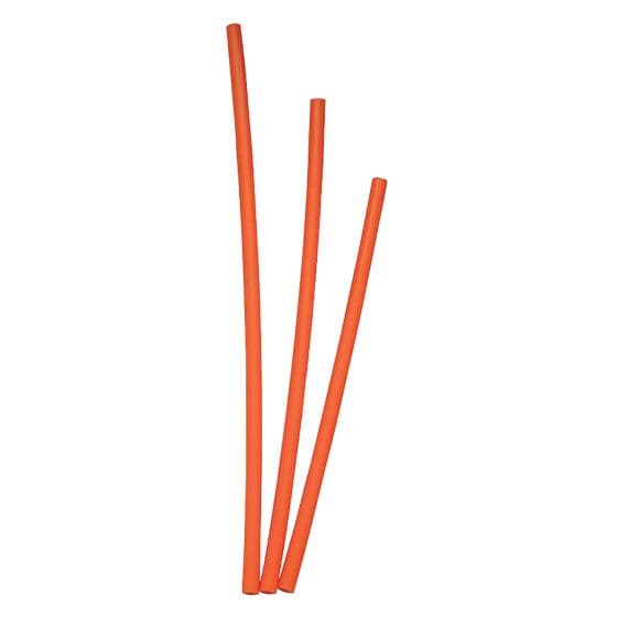Bright orange plastic spoke shrouds, measuring 15cm, packaged in a 40-piece set, designed for enhancing bike aesthetics and protection.