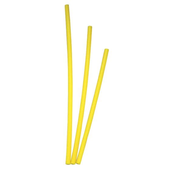 Bright yellow GP Pro spoke shrouds, made of durable plastic, measuring 15 cm, packaged as a set of 40 for bicycle wheel protection and visibility.