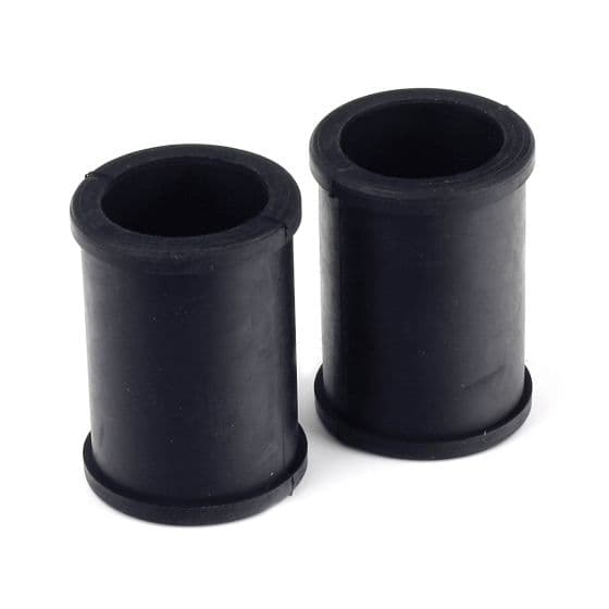 Two black rubber headlight bracket rubbers designed for 35mm fittings, featuring a cylindrical shape with a smooth finish and a slightly flared base.