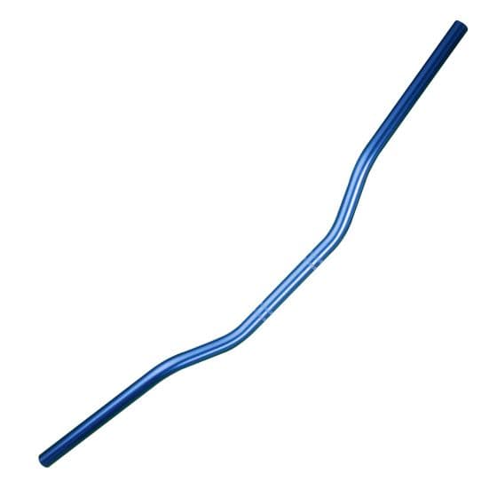 Low un-braced bike handlebar in vibrant blue, featuring a smooth, curved design with a lightweight aluminum construction, ideal for enhancing riding comfort and control.