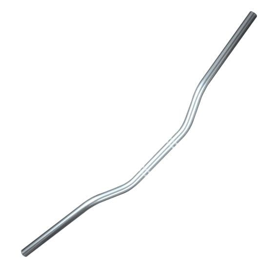 Silver low unbraced handlebar with a shot peen finish, featuring a smooth, curved design suitable for various bike styles.