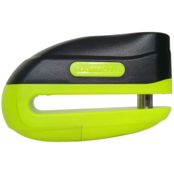 Yellow and black Mammoth Security Rogue Disc Lock featuring a robust design, with a 10 mm locking pin for enhanced security.