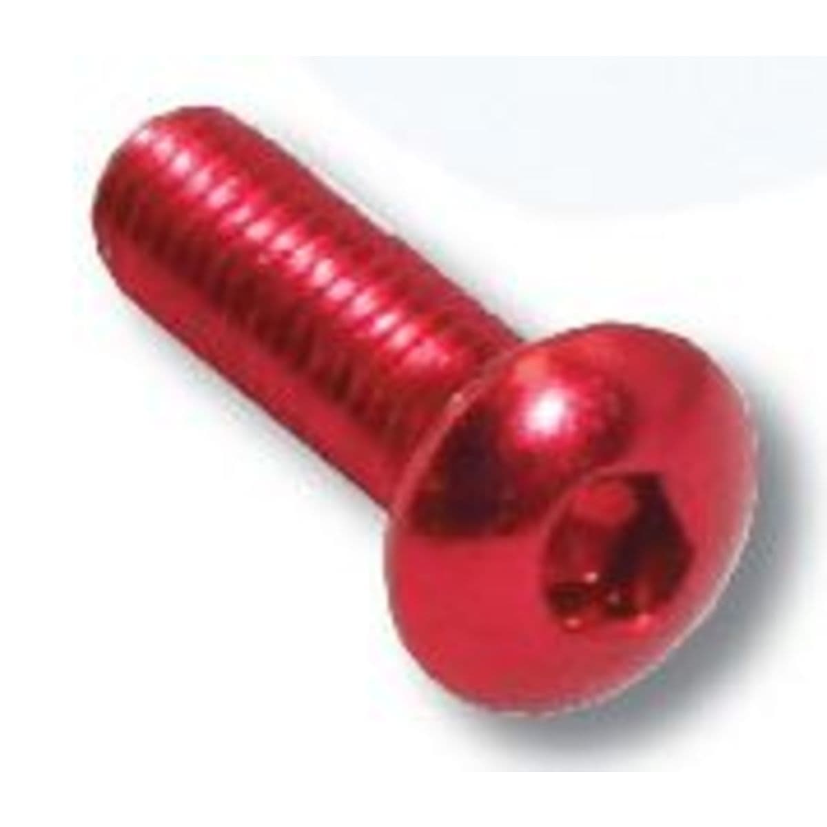 Red screen fitting bolts by Bike-It, made of metal, featuring a hexagonal socket head and threaded shaft, sold in a pack of eight pieces.
