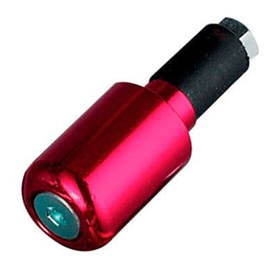 Red aluminum handlebar slim bar end weight with a black rubber insert and a silver screw, designed for 13 mm handlebars, enhancing grip and stability.