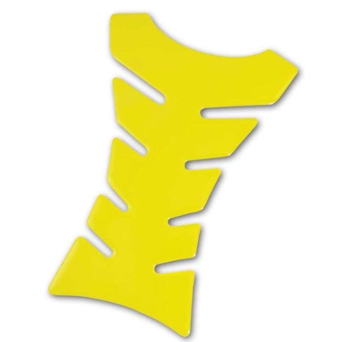 Bright yellow Bike It Spine Tank Pad with a sleek, contoured design featuring multiple cutouts for flexibility and grip, made from durable material for motorcycle protection.