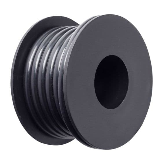 White 5 Amp electrical cable by Demon Tweeks, approximately 7 meters long, coiled neatly for easy storage, featuring a durable plastic exterior.