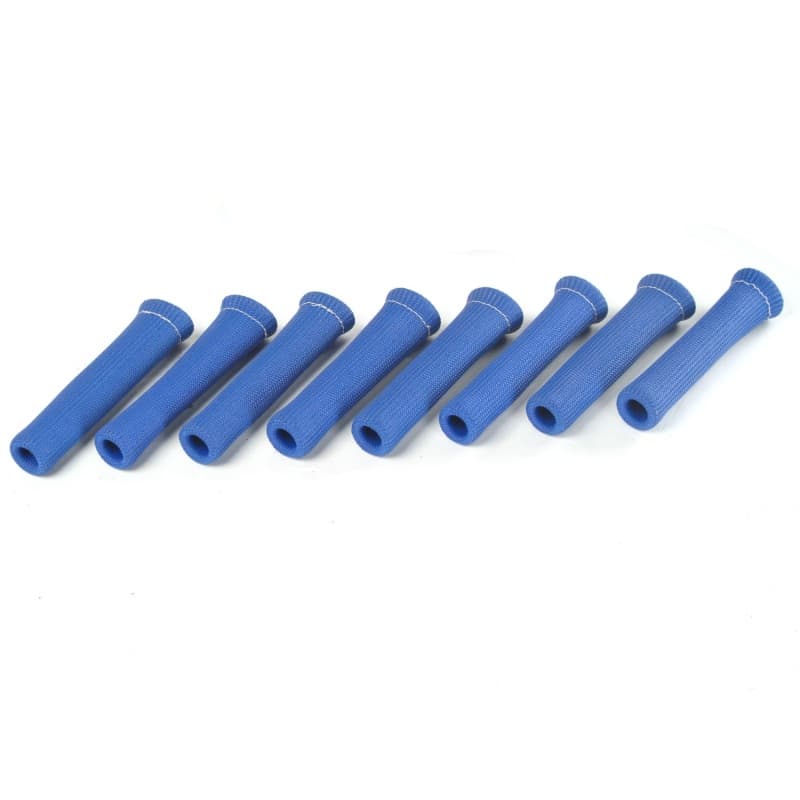 Eight blue, ribbed silicone protect-a-boot covers, each 6 feet long, designed for heat protection, featuring a textured grip and a reinforced edge for durability.