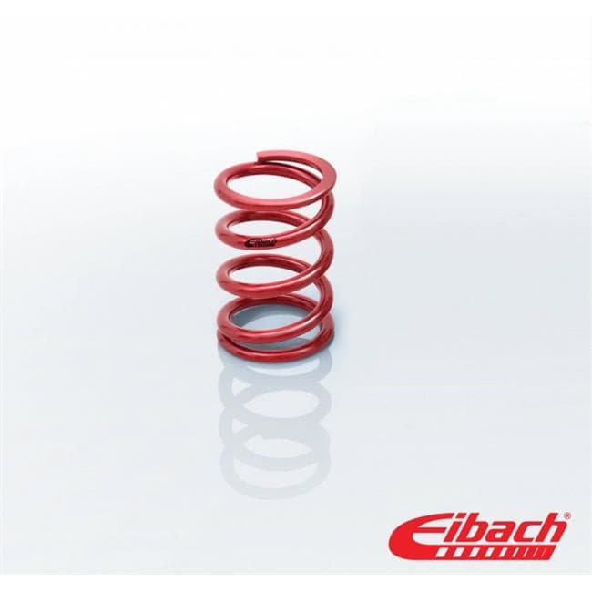 Red coil over spring measuring 2.25 inches in inner diameter and 6 inches in height, featuring a smooth finish and Eibach branding at the base.
